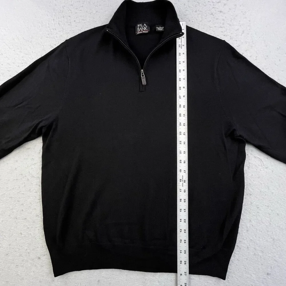 Jos A Bank Signature Collection Merino Wool 1/4 Zip Sweater Men's Large Black
